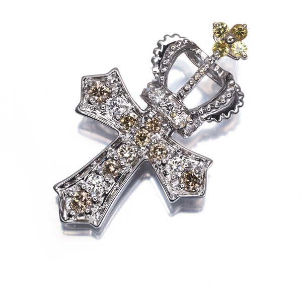 笠原真寿美 ペンダントトップ サファイア 0.05ct  ダイヤ 0.15ct  クロス クラウン K18WG