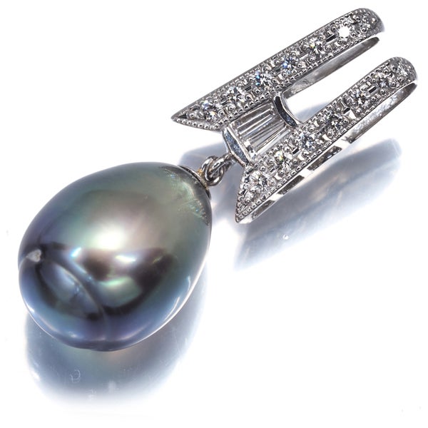 ブラック 黒蝶真珠 11.6mm  ダイヤ 0.27ct 2種カット  ペンダントトップ Pt900 