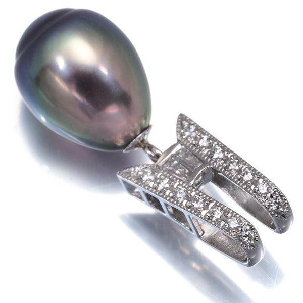 ブラック 黒蝶真珠 11.6mm  ダイヤ 0.27ct 2種カット  ペンダントトップ Pt900 