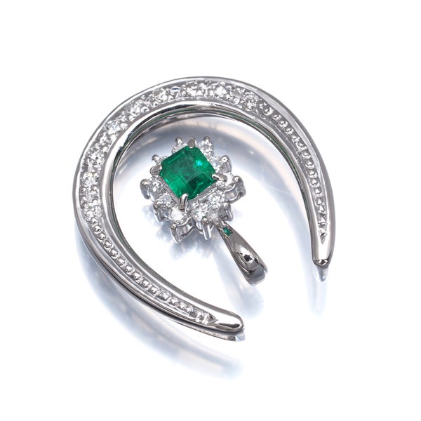  エメラルド 0.17ct  ダイヤ 0.24ct ホースシュー 3WAY  ペンダントトップ Pt900 