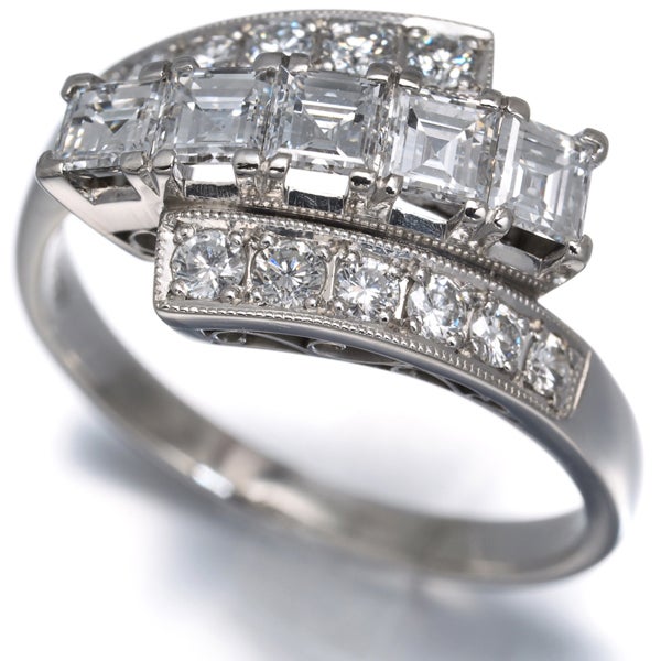 ダイヤ 0.73ct/0.29ct スクエアカット 2種カット  リング Pt900 