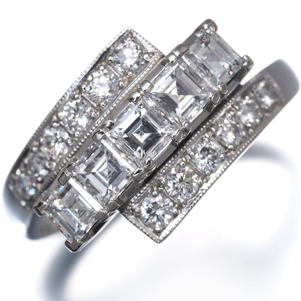  ダイヤ 0.73ct/0.29ct スクエアカット 2種カット  リング Pt900 