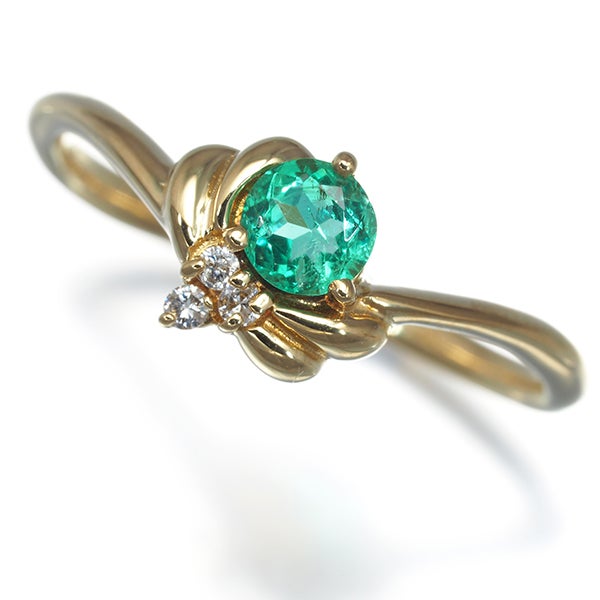  エメラルド 0.22ct  ダイヤ 0.03ct   リング K18YG ソーティング