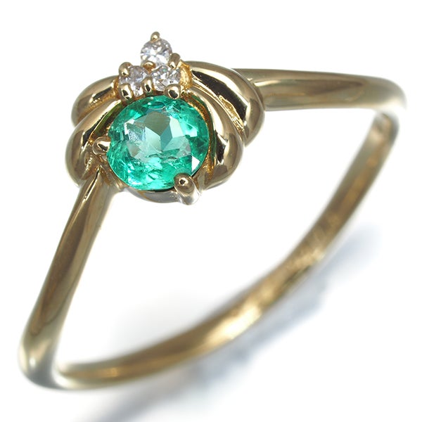  エメラルド 0.22ct  ダイヤ 0.03ct   リング K18YG ソーティング
