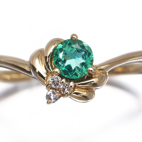  エメラルド 0.22ct  ダイヤ 0.03ct   リング K18YG ソーティング