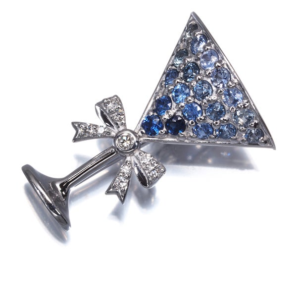  サファイア 0.41ct ダイヤ 0.05ct カクテル  ブローチ兼ペンダントトップ Pt900/合金 鑑別書