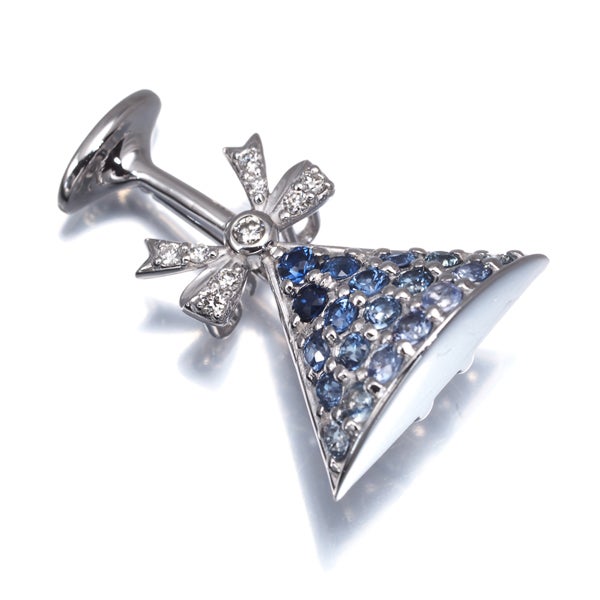  サファイア 0.41ct ダイヤ 0.05ct カクテル  ブローチ兼ペンダントトップ Pt900/合金 鑑別書