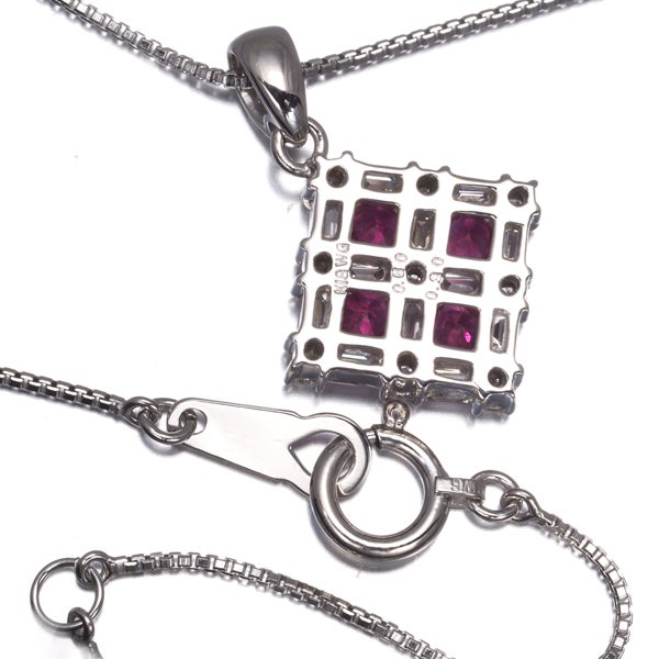  ルビー 0.30ct  ダイヤ 0.60ct スクエア 2種カット  ネックレス K18WG ソーティング