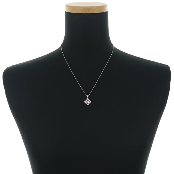  ルビー 0.30ct  ダイヤ 0.60ct スクエア 2種カット  ネックレス K18WG ソーティング