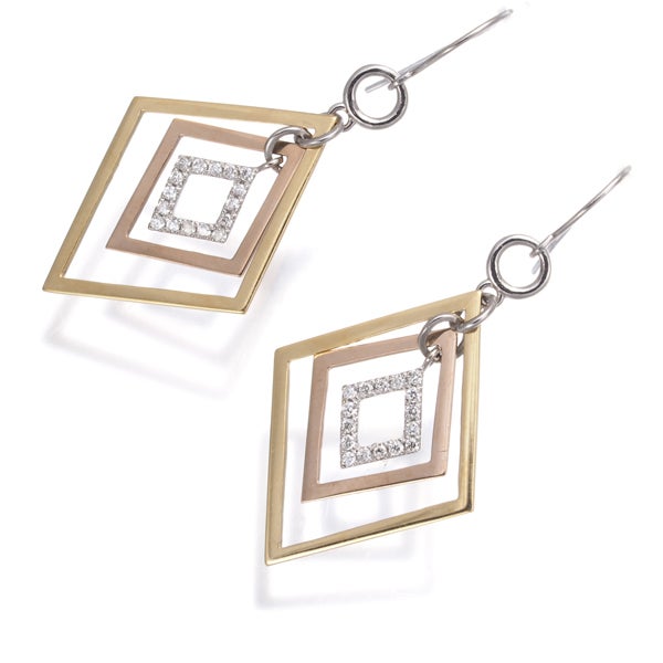  ダイヤ 0.08ct/0.08ct スリーカラー ひし形  ピアス K18YG/PG/Pt900 