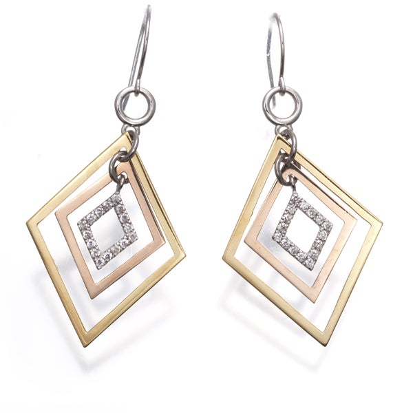  ダイヤ 0.08ct/0.08ct スリーカラー ひし形  ピアス K18YG/PG/Pt900 