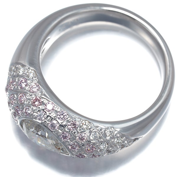 クリア＆ピンク ダイヤ 1.053ct/0.655ct ペアシェイプ パヴェ  リング K18WG ソーティング