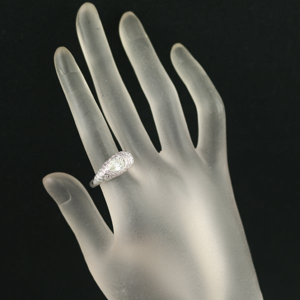 クリア＆ピンク ダイヤ 1.053ct/0.655ct ペアシェイプ パヴェ  リング K18WG ソーティング