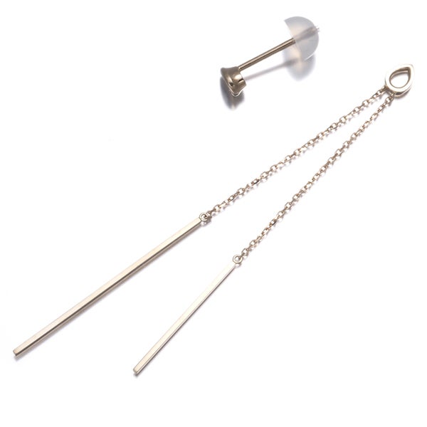カシケイ ピアス ブラウン ダイヤ 0.08ct  チェーン バー チャーム 揺れる 片耳 K18BG 