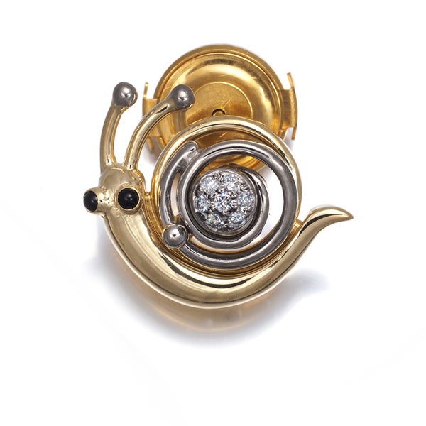 平和堂 ブローチ ダイヤ 0.05ct  オニキス スウィング パヴェ カタツムリ K18YG/WG/合金