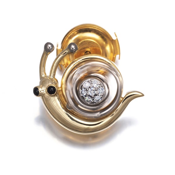 平和堂 ブローチ ダイヤ 0.05ct  オニキス スウィング パヴェ カタツムリ K18YG/WG/合金
