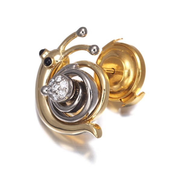 平和堂 ブローチ ダイヤ 0.05ct  オニキス スウィング パヴェ カタツムリ K18YG/WG/合金