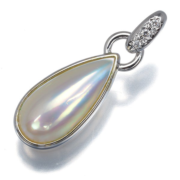 タサキ ペンダントトップ マベ マベ真珠  ダイヤ 0.02ct  ティアドロップ K14WG 