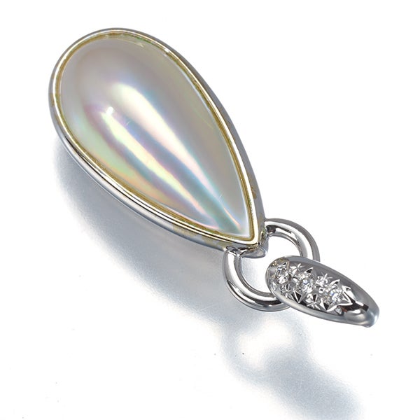 タサキ ペンダントトップ マベ マベ真珠  ダイヤ 0.02ct  ティアドロップ K14WG 