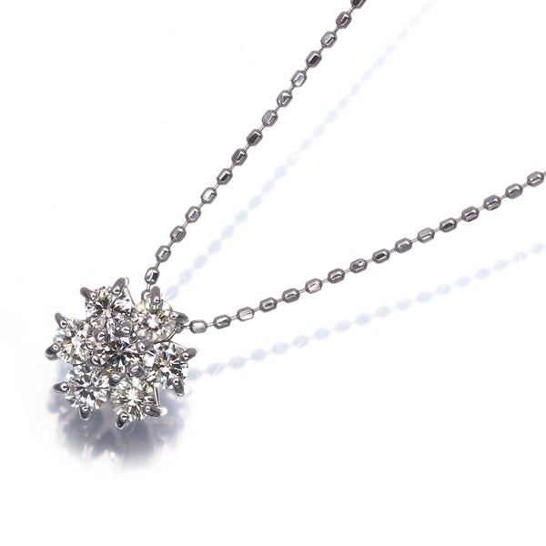  ダイヤ 0.50ct フラワー  ネックレス K18WG 