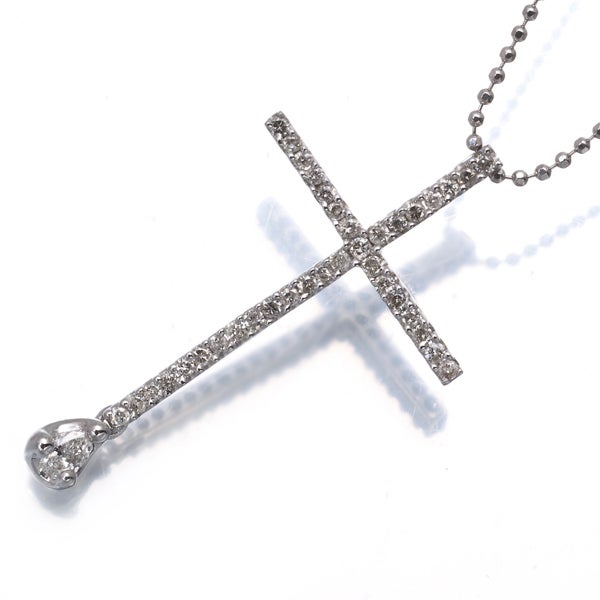  ダイヤ 0.40ct クロス ペアシェイプカット  ネックレス K18WG 