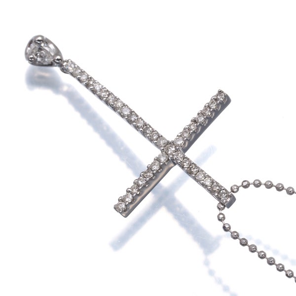  ダイヤ 0.40ct クロス ペアシェイプカット  ネックレス K18WG 