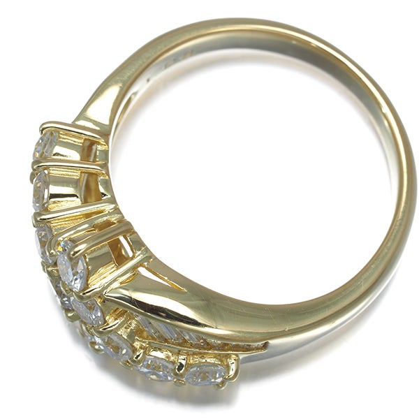 ダイヤ 1.04ct テーパー 2種カット ウェーブ リング K18YG 