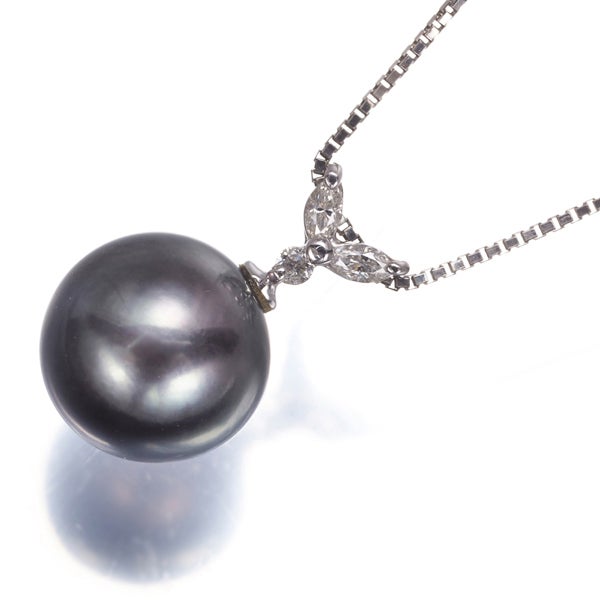 ブラック 黒蝶真珠 10.1mm ダイヤ 0.08ct   ネックレス Pt900/Pt850 