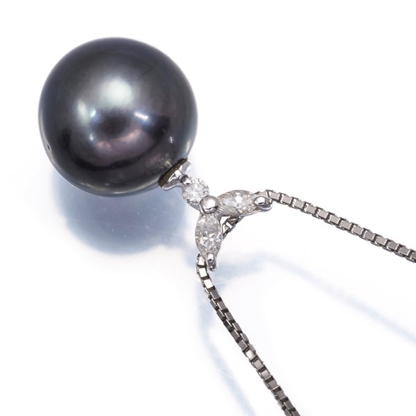 ブラック 黒蝶真珠 10.1mm ダイヤ 0.08ct   ネックレス Pt900/Pt850 
