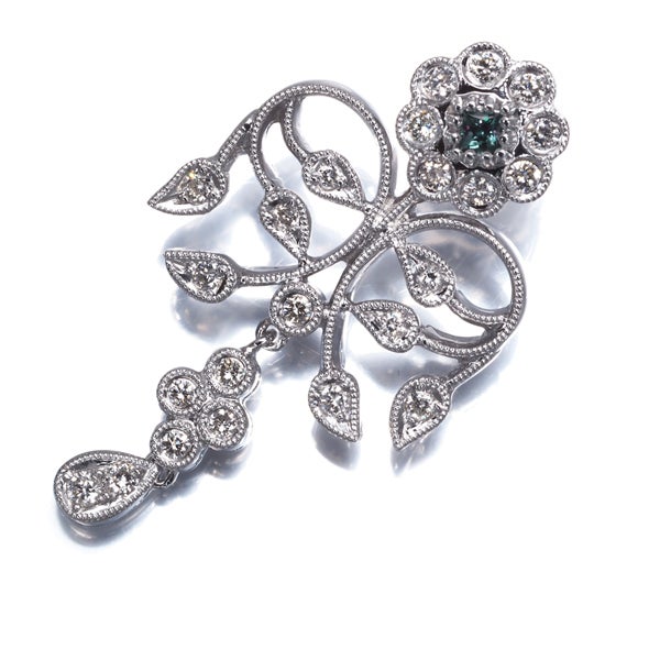  アレキサンドライト ダイヤ 0.34ct フラワー ミルグレイン  ペンダントトップ K18WG 