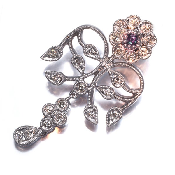  アレキサンドライト ダイヤ 0.34ct フラワー ミルグレイン  ペンダントトップ K18WG 