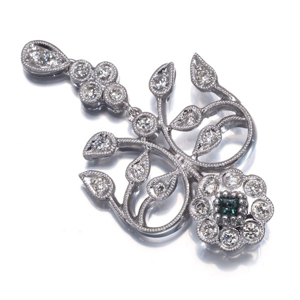  アレキサンドライト ダイヤ 0.34ct フラワー ミルグレイン  ペンダントトップ K18WG 
