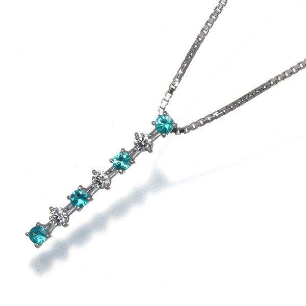 タサキ ネックレス  パライバトルマリン ダイヤ 0.12ct  バー Pt900/Pt850 ソーティング