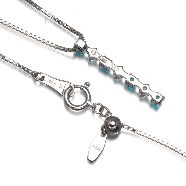 タサキ ネックレス  パライバトルマリン ダイヤ 0.12ct  バー Pt900/Pt850 ソーティング