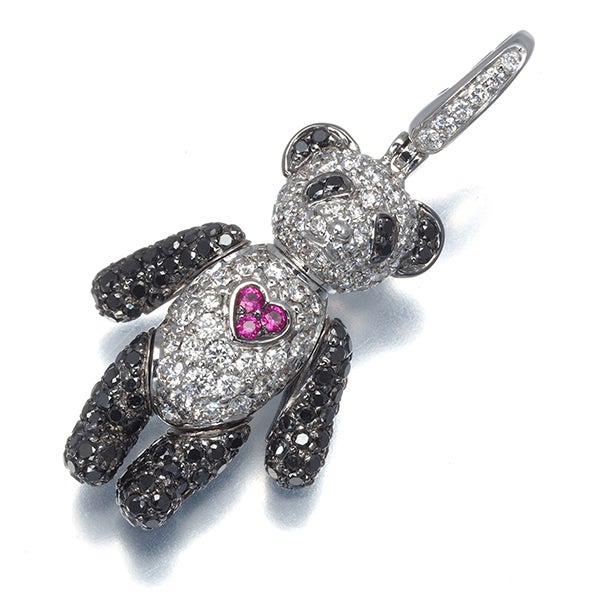 キーリン ペンダントトップ  ダイヤ 1.49ct ルビー ボボ パンダ K18WG/ブラックコーティング 