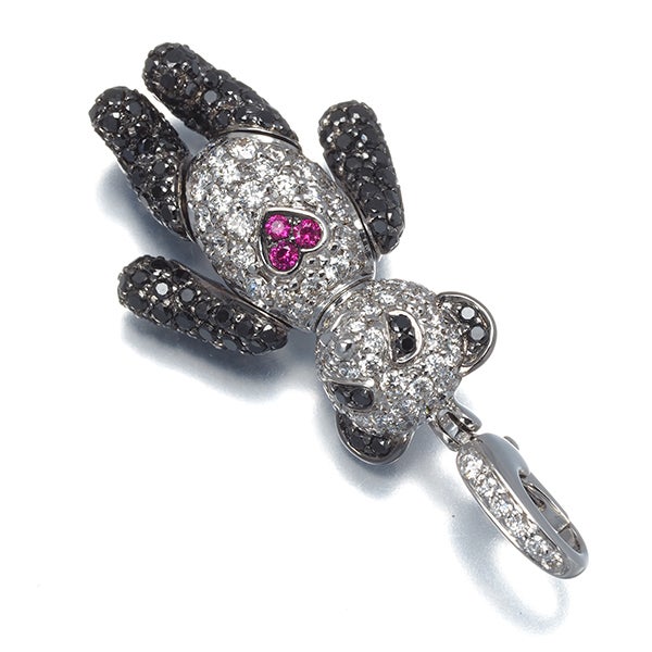 キーリン ペンダントトップ  ダイヤ 1.49ct ルビー ボボ パンダ K18WG/ブラックコーティング 