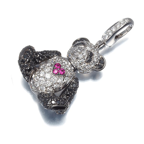 キーリン ペンダントトップ  ダイヤ 1.49ct ルビー ボボ パンダ K18WG/ブラックコーティング 