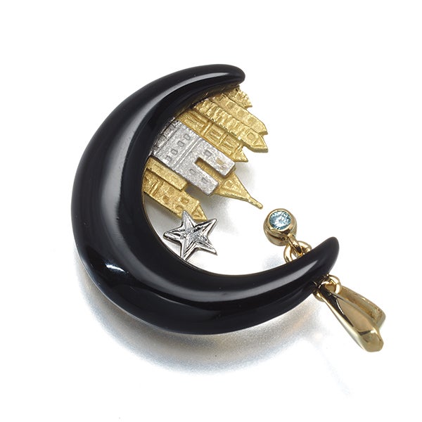 AsTime ペンダントトップ  ダイヤ ブラックストーン  ムーン K18YG/Pt900 