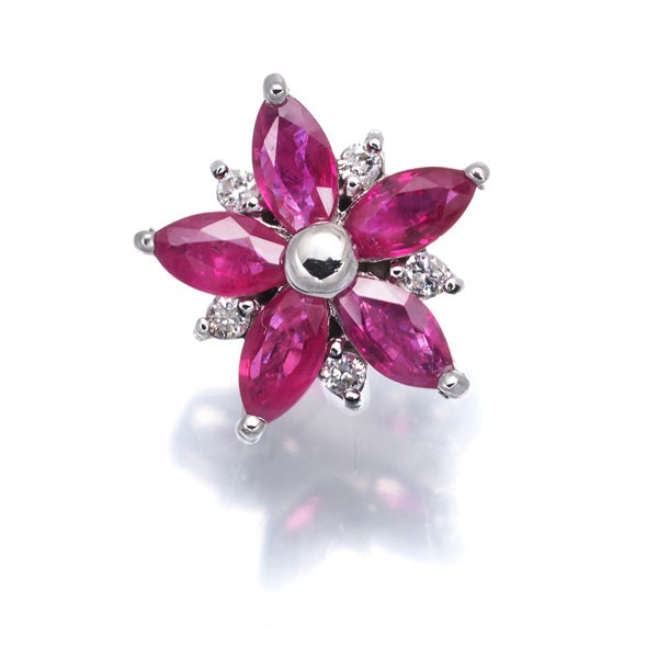  ルビー 1.41ct  ダイヤ 0.10ct フラワー  ペンダントトップ K18WG 