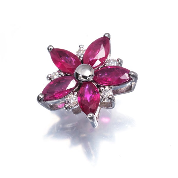  ルビー 1.41ct  ダイヤ 0.10ct フラワー  ペンダントトップ K18WG 