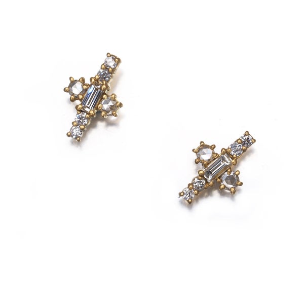 ローズカット ダイヤ 0.10ct/0.10ct 3種カット クロス  ピアス K18YG 