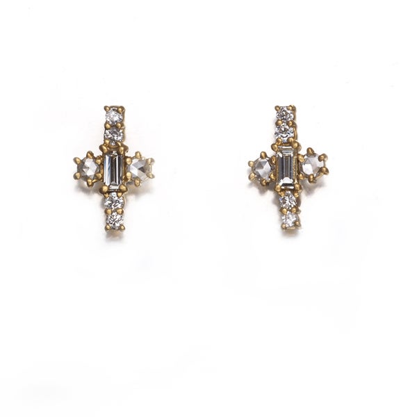 ローズカット ダイヤ 0.10ct/0.10ct 3種カット クロス  ピアス K18YG 