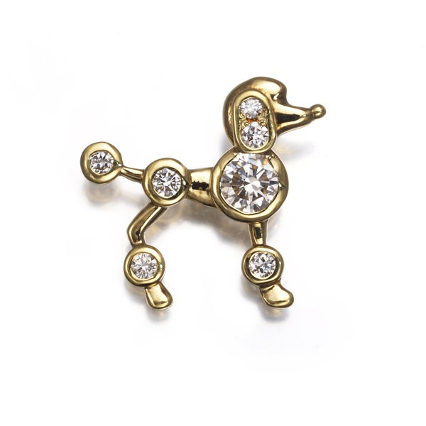  ダイヤ 0.25ct ピン プードル 犬 アニマル  ブローチ K18YG/合金 