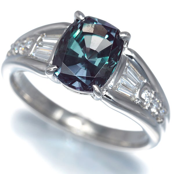 クレサンベール リング 再結晶アレキサンドライト 2.31ct  ダイヤ 0.24ct 15号 Pt950 鑑/保