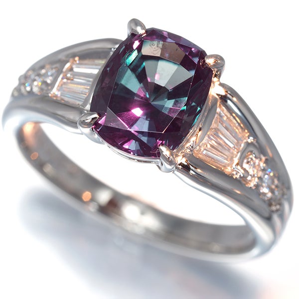 クレサンベール リング 再結晶アレキサンドライト 2.31ct  ダイヤ 0.24ct 15号 Pt950 鑑/保