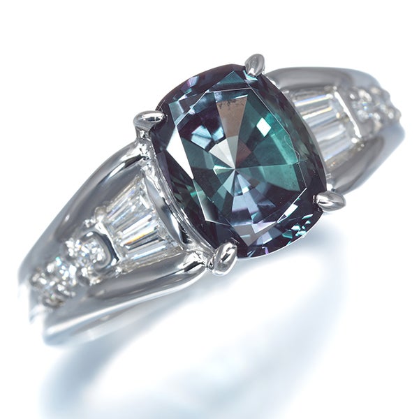 クレサンベール リング 再結晶アレキサンドライト 2.31ct  ダイヤ 0.24ct 15号 Pt950 鑑/保