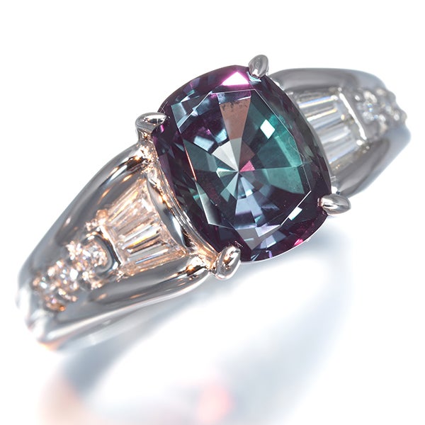 クレサンベール リング 再結晶アレキサンドライト 2.31ct  ダイヤ 0.24ct 15号 Pt950 鑑/保