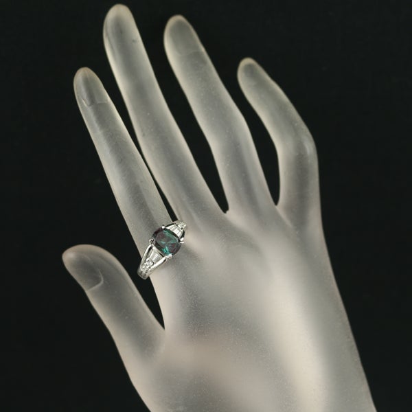 クレサンベール リング 再結晶アレキサンドライト 2.31ct  ダイヤ 0.24ct 15号 Pt950 鑑/保