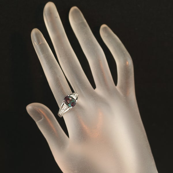 クレサンベール リング 再結晶アレキサンドライト 2.31ct  ダイヤ 0.24ct 15号 Pt950 鑑/保