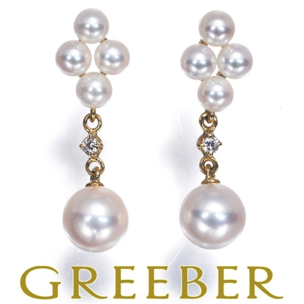 ミキモト ピアス  アコヤ真珠 3.5-6.5mm  ダイヤ   K18YG 